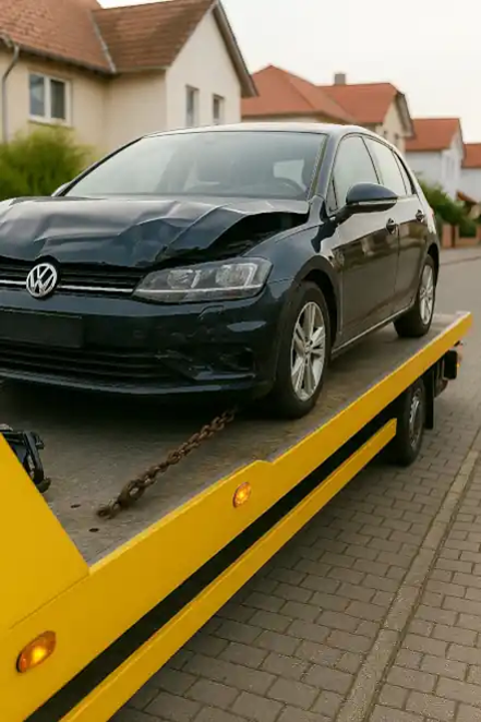 Ein defektes Fahrzeug beim Autoankauf Velbert wird professionell abgeschleppt.